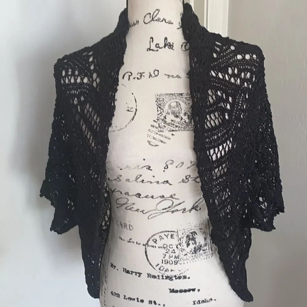 Y2K Bebe Black Sheer Crochet Open Style Cardigan 00’s Made In Italy One Size